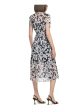 CALVIN KLEIN Womens Black Ruched Zippered Gathered Waist Lined Printed Short Sleeve Jewel Neck Midi Wear To Work Fit + Flare Dress Supply