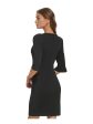 DKNY Womens Black Zippered Unlined Tulip Cuffs Elbow Sleeve Jewel Neck Above The Knee Wear To Work Sheath Dress For Sale