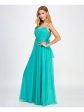 CITY STUDIO Womens Green Pleated Zippered Tie-belt Rhinestone Straps Lined Spaghetti Strap Scoop Neck Full-Length Prom Gown Dress Discount