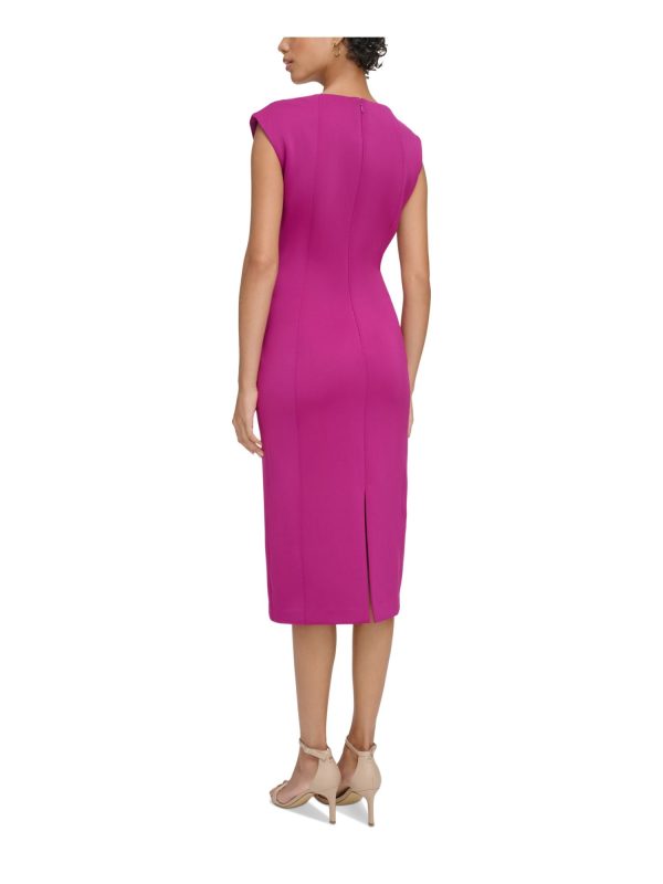 CALVIN KLEIN Womens Purple Zippered Seam Details Back Slit Cap Sleeve Sweetheart Neckline Midi Party Sheath Dress For Discount