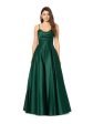 BLONDIE NITES Womens Green Zippered Pocketed Pleated Lace Up Back Boning Spaghetti Strap Sweetheart Neckline Full-Length Formal Gown Dress Online now