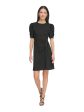 DKNY Womens Black Zippered Ruched Buckle Detail Pouf Sleeve Round Neck Above The Knee Wear To Work Sheath Dress Online Sale