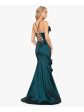 BLONDIE NITES Womens Green Lined Zippered Roset Accents Lace Up Back Spaghetti Strap Sweetheart Neckline Full-Length Formal Fit + Flare Dress Fashion