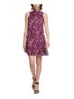 CALVIN KLEIN Womens Purple Tie Zippered Lined Floral Sleeveless Mock Neck Short Party Shift Dress Sale