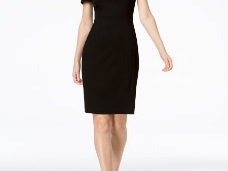 CALVIN KLEIN Womens Black Stretch Zippered Short Sleeve Scoop Neck Above The Knee Wear To Work Sheath Dress Sale