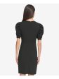 DKNY Womens Black Zippered Ruched Buckle Detail Pouf Sleeve Round Neck Above The Knee Wear To Work Sheath Dress Online Sale