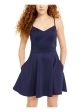 CITY STUDIO Womens Navy Spaghetti Strap V Neck Mini Evening Fit + Flare Dress Cheap