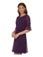 DKNY Womens Purple Zippered Lined Ruffled Cuffs Self-tie Belt Pouf Sleeve Round Neck Above The Knee Wear To Work Fit + Flare Dress Online Sale