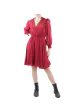 CALVIN KLEIN Womens Red Textured Ruffled Keyhole Sheer Tie Elastic Waist Floral Long Sleeve V Neck Above The Knee Fit + Flare Dress Online Sale