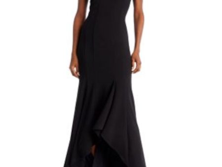 AQUA FORMAL Womens Black Embellished Cut Out Zippered Lined Cap Sleeve Scoop Neck Full-Length Evening Hi-Lo Dress Sale