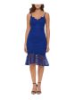 GUESS Womens Blue Zippered Lined Flounce-hem Spaghetti Strap Sweetheart Neckline Knee Length Party Body Con Dress For Discount