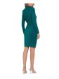 BETSY & ADAM Womens Green Ruched Zippered High-slit Lined Long Sleeve Mock Neck Above The Knee Party Sheath Dress Cheap