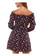 B DARLIN Womens Navy Zippered Floral Long Sleeve Off Shoulder Short Evening Fit + Flare Dress Online now