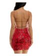 B DARLIN Womens Red Sequined Lined Open Strappy Back Spaghetti Strap Square Neck Short Party Body Con Dress Cheap