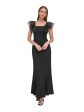 DKNY Womens Black Zippered Tiered Ruffled Organza Sleeves Square Neck Maxi Evening Gown Dress Discount