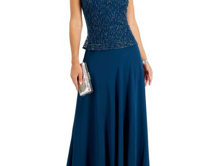 JKARA Womens Teal Cap Sleeve Cowl Neck Full-Length Evening Gown Dress Fashion