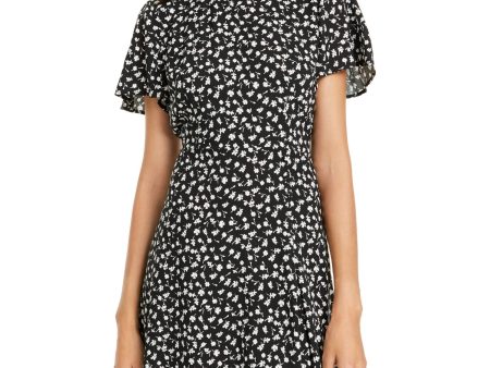 CITY STUDIO Womens Black Floral Short Sleeve Jewel Neck Short Fit + Flare Dress Online Sale