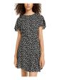 CITY STUDIO Womens Black Floral Short Sleeve Jewel Neck Short Fit + Flare Dress Online Sale