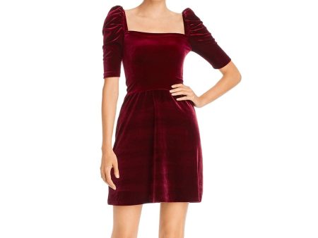 AQUA Womens Velvet Pouf Square Neck Short Cocktail Sheath Dress For Cheap