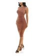 BEBE Womens Brown Ruched Lined Illusion-detail Sleeveless Round Neck Below The Knee Party Body Con Dress For Cheap