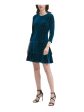 DKNY Womens Green Stretch Zippered Tiered Ruffled Hem Printed 3 4 Sleeve Crew Neck Short Evening Fit + Flare Dress Fashion