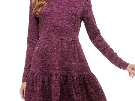 BEBOP Womens Maroon Heather Crew Neck Short Fit + Flare Dress Online Hot Sale