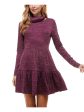 BEBOP Womens Maroon Heather Crew Neck Short Fit + Flare Dress Online Hot Sale