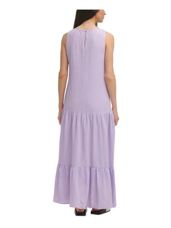 CALVIN KLEIN Womens Purple Sleeveless Scoop Neck Shift Dress For Sale