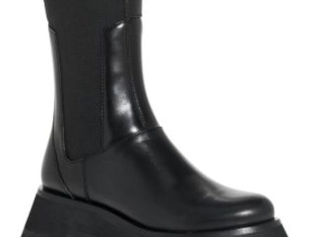 3.1 PHILLIP LIM Womens Black Pull Tab 1-1 2  Platform Goring Kate Round Toe Block Heel Leather Combat Boots For Sale