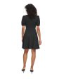 DKNY Womens Black Zippered Button Trimmed Cuffs Short Sleeve Round Neck Above The Knee Wear To Work Fit + Flare Dress on Sale