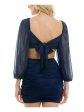 B DARLIN Womens Navy Ruched Twist Front Tie Back Lined Pullover Long Sleeve V Neck Short Party Body Con Dress Fashion