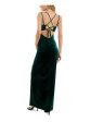 CITY STUDIO Womens Green Ruched Zippered Cutout Tie-back Side-slit Sleeveless Cowl Neck Full-Length Prom Gown Dress Sale