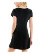 CITY STUDIO Womens Black Cap Sleeve Round Neck Short Shift Dress For Cheap