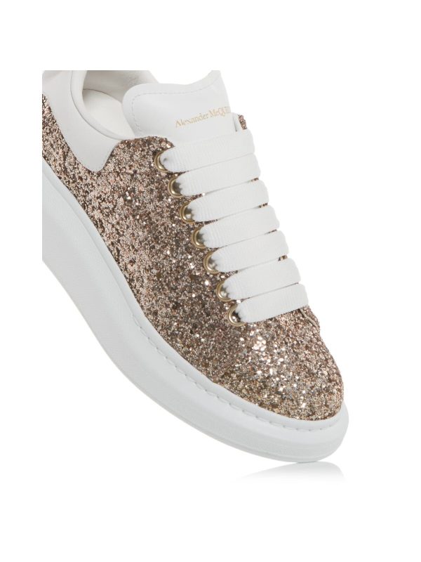 ALEXANDER MCQUEEN Womens Brown Glitter-Embellished 1-1 2  Platform Padded Round Toe Wedge Lace-Up Sneakers Shoes For Cheap