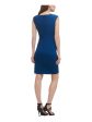 DKNY Womens Blue Zippered Side-knot Sleeveless Round Neck Above The Knee Cocktail Sheath Dress Sale