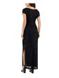 CONNECTED APPAREL Womens Black Lace Sequined Lined Slitted Pull Over Style Short Sleeve Split Maxi Evening Sheath Dress For Discount