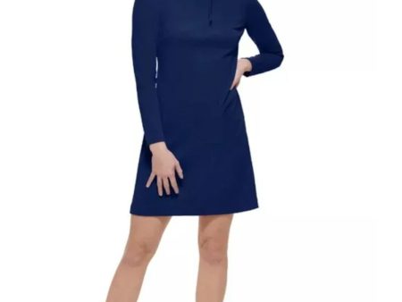 CALVIN KLEIN Womens Navy Zippered Unlined Bow Accent Long Sleeve Mock Neck Above The Knee Wear To Work Sheath Dress Cheap