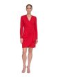 DKNY Womens Red Zippered Pleated Draped Skirt Long Sleeve Surplice Neckline Above The Knee Party Faux Wrap Dress Online