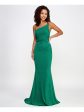 CRYSTAL DOLLS Womens Green Embellished Ruched Cut Out Back Sleeveless Asymmetrical Neckline Full-Length Formal Gown Dress Online Sale