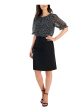 CONNECTED APPAREL Womens Black Slitted Keyhole Back Pouf Sleeve Round Neck Above The Knee Wear To Work Sheath Dress Fashion