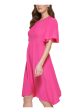 CALVIN KLEIN Womens Pink Textured Zippered Gathered Flutter Sleeve Round Neck Knee Length Party Sheath Dress For Cheap