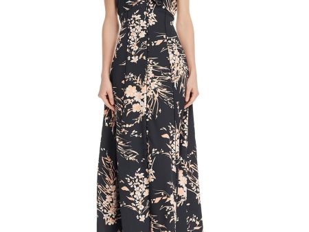 JOIE Womens Black Printed Spaghetti Strap V Neck Maxi Sheath Dress Sale