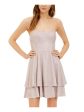 B DARLIN Womens Silver Glitter Zippered Sleeveless Sweetheart Neckline Short Cocktail Fit + Flare Dress Discount