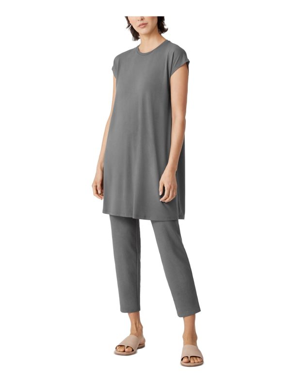 EILEEN FISHER Womens Gray Stretch Cap Sleeve Crew Neck Short Shift Dress Supply