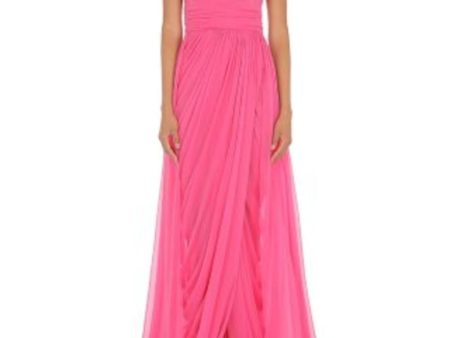 ALBERTA FERRETTI Womens Pink Pleated Zippered Ruched Layered Lined Sleeveless Surplice Neckline Full-Length Evening Gown Dress Online Sale