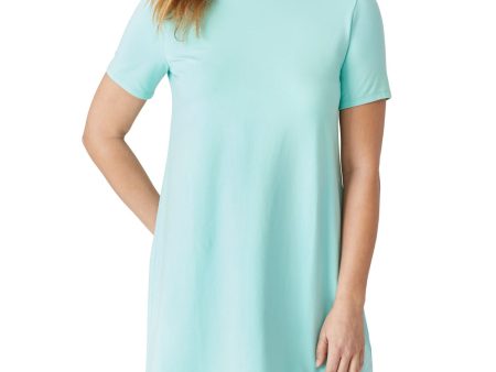 EILEEN FISHER Womens Aqua Stretch Short Sleeve Crew Neck Short Shift Dress For Cheap