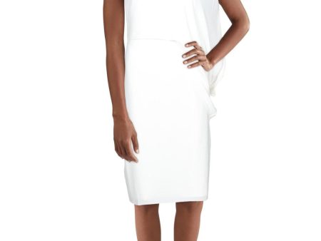 HALSTON Womens White Zippered Sheer Asymmetric Draped Sleeveless Mock Neck Above The Knee Formal Sheath Dress For Discount