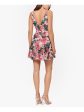 BLONDIE Womens Pink Ruffled Zippered Chiffon Floral Sleeveless V Neck Mini Party Fit + Flare Dress Discount