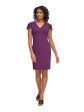 DKNY Womens Purple Zippered Unlined Banded Waist Tulip Sleeve V Neck Above The Knee Sheath Dress Online