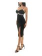 EMERALD SUNDAE Womens Black Zippered Slitted Rhinestone-fringe Padded Spaghetti Strap Sweetheart Neckline Below The Knee Party Body Con Dress Online